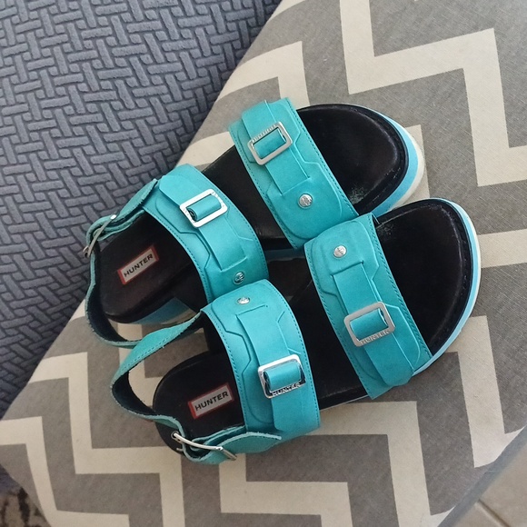 🔥🔥Hunter original Tiffany blue Turquoise platform sandals 10 10.5 - Picture 2 of 15